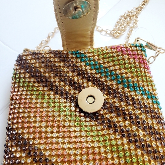 Caleesa Rhinestones Gold Cell Phone Crossbody Bag - Picture 4 of 6